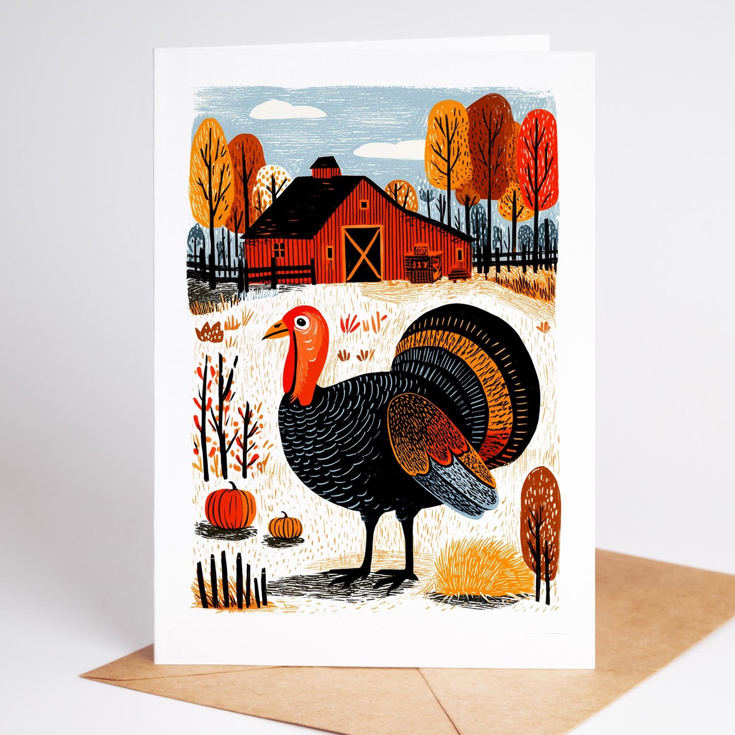 Thanksgiving Cards Set of 10 | 5 Unique Autumn Farm Designs | Blank Inside | Turkey Fall Greeting Cards with Envelopes | 4.25x5.5