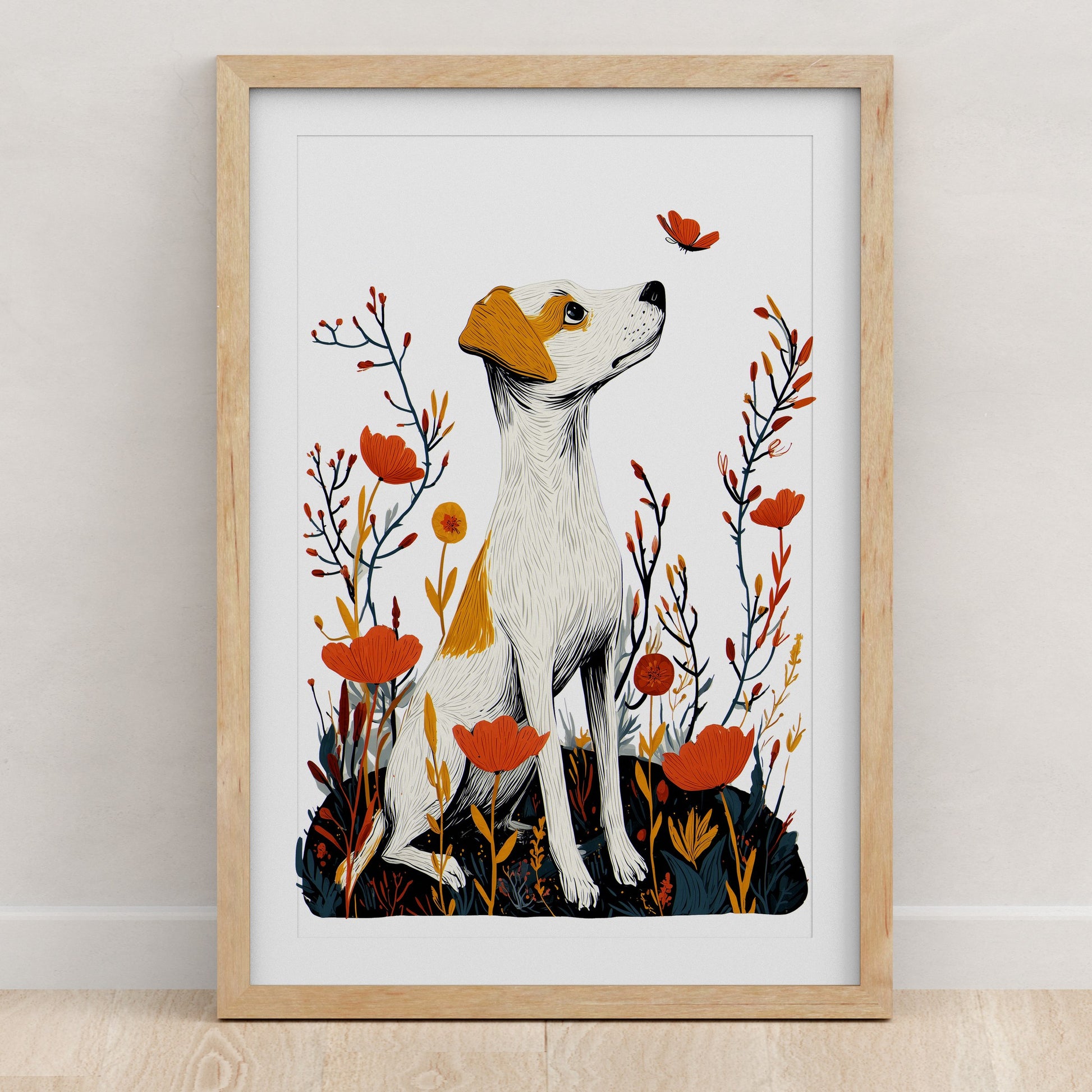 Jack Russell Floral Art Print | Folk-Art Wall Decor