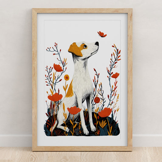 Jack Russell Floral Art Print | Folk-Art Wall Decor