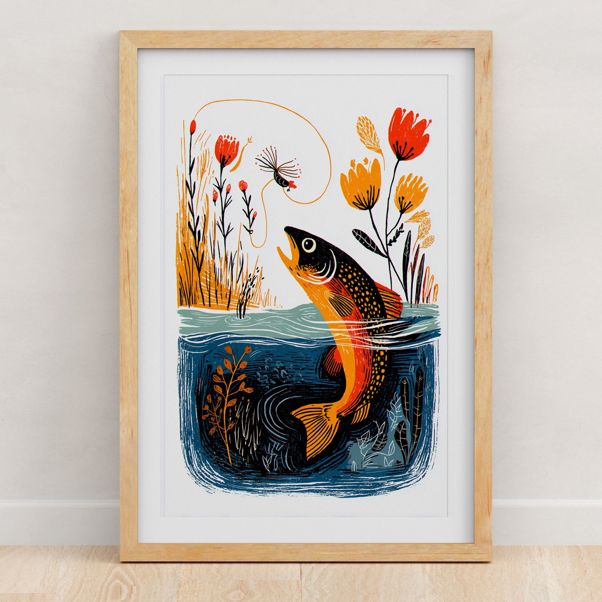 Fly Fishing Art Print | Folk-Art Wall Decor