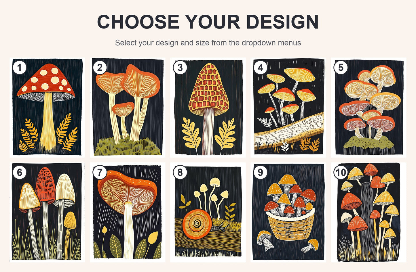 Mushroom Art Print | Folk-Art Wall Decor