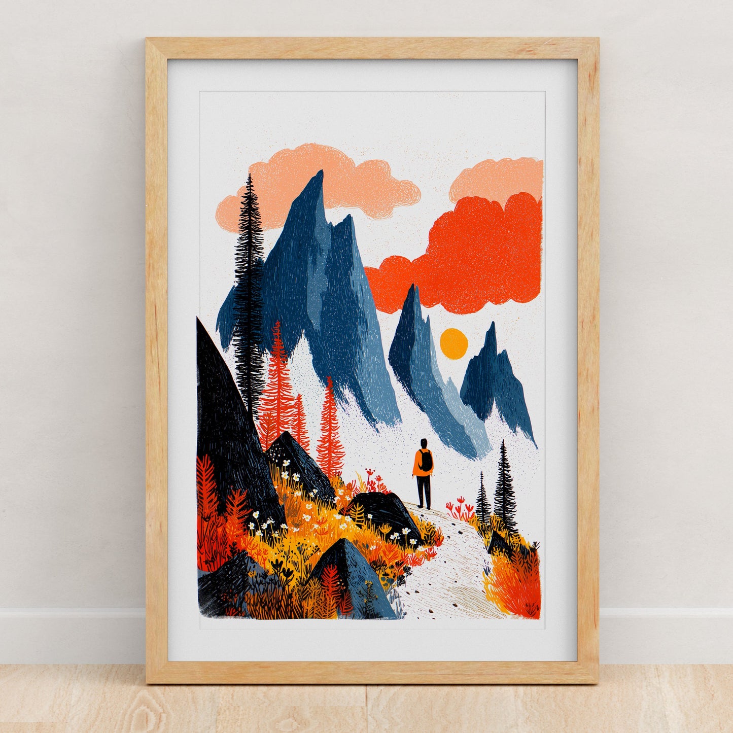Hiking Art Print | Folk-Art Wall Decor