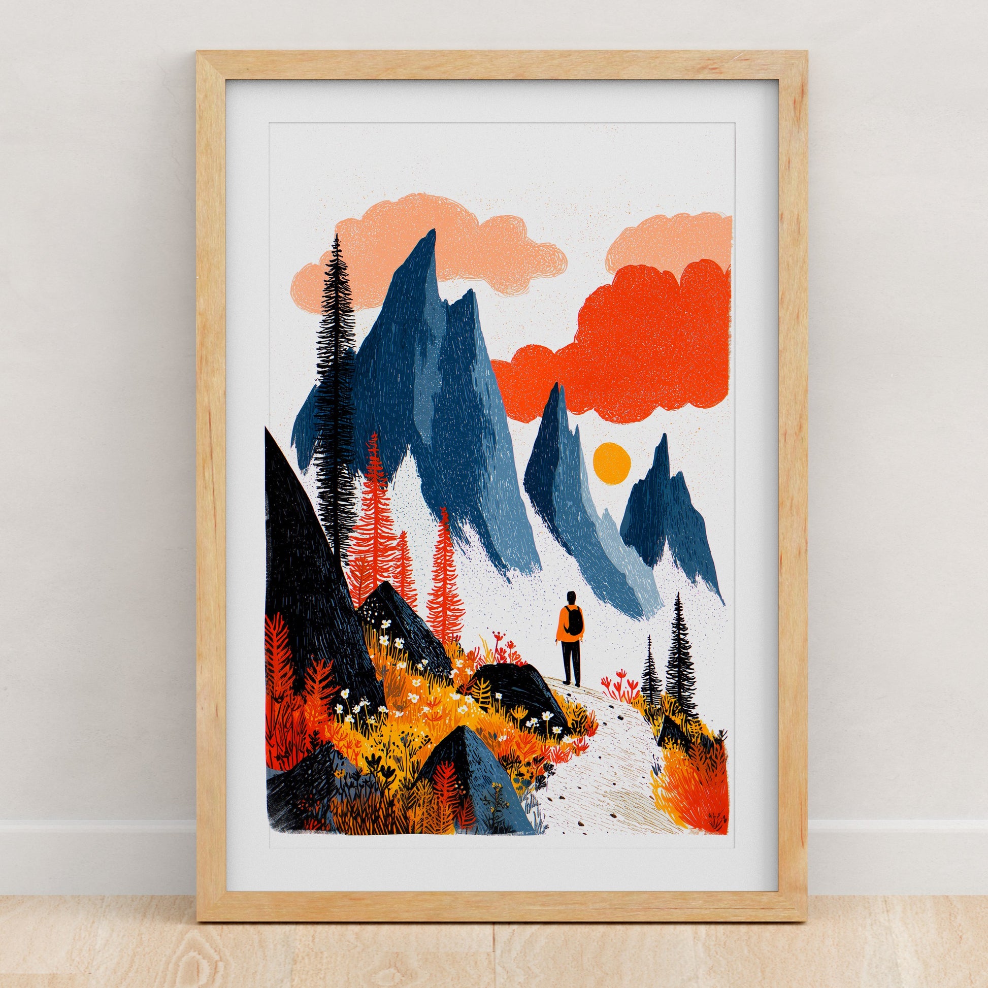 Hiking Art Print | Folk-Art Wall Decor