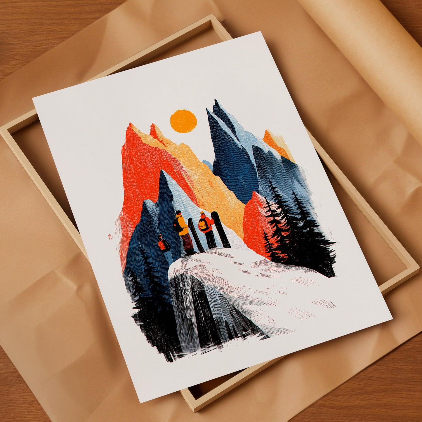 Snowboarding Art Print | Folk-Art Wall Decor