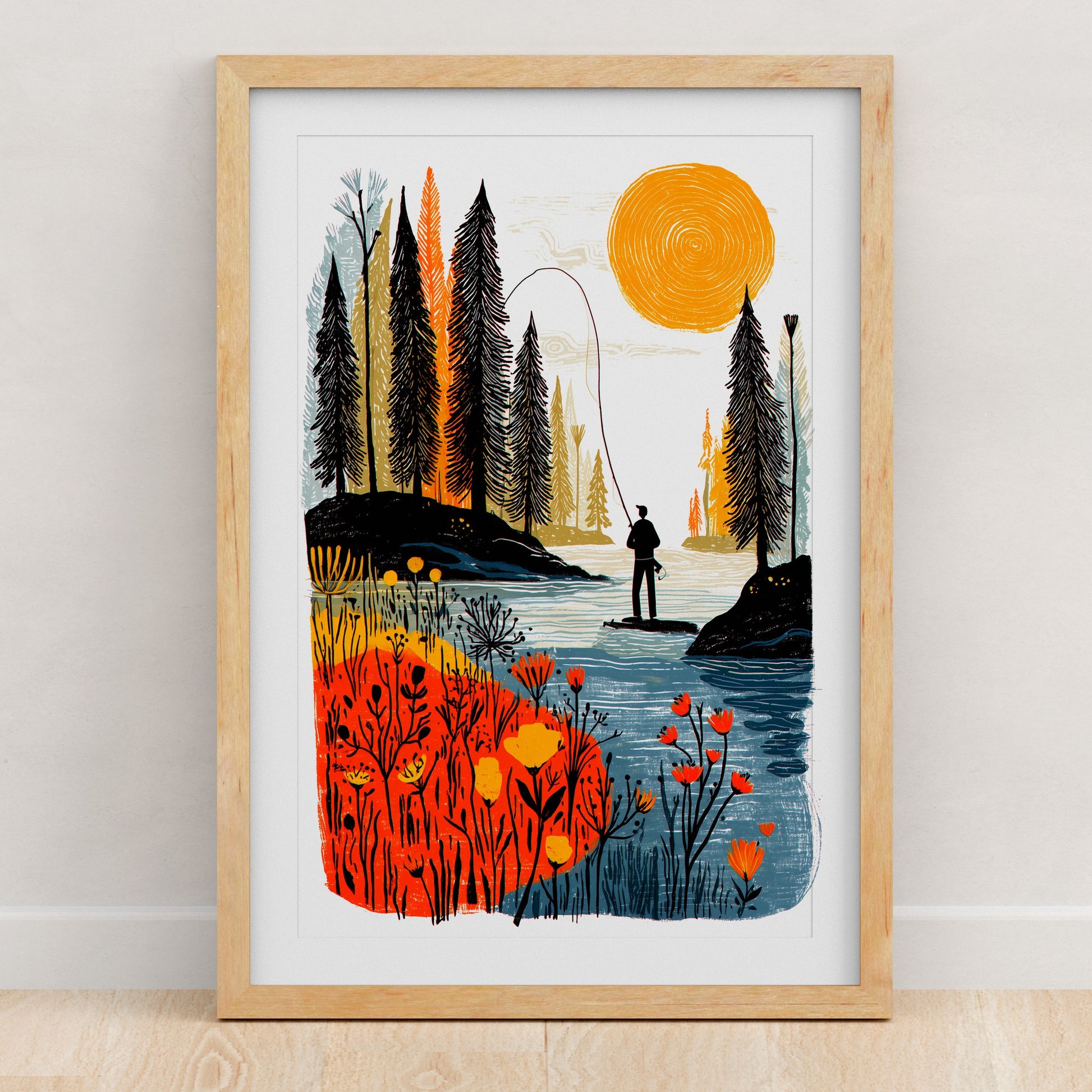 Fly Fishing Art Print | Folk-Art Wall Decor