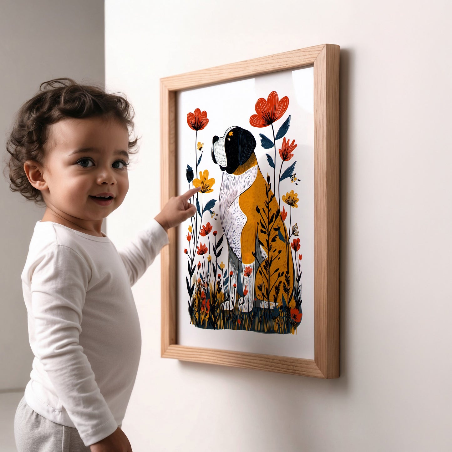 St Bernard Floral Art Print | Folk-Art Wall Decor