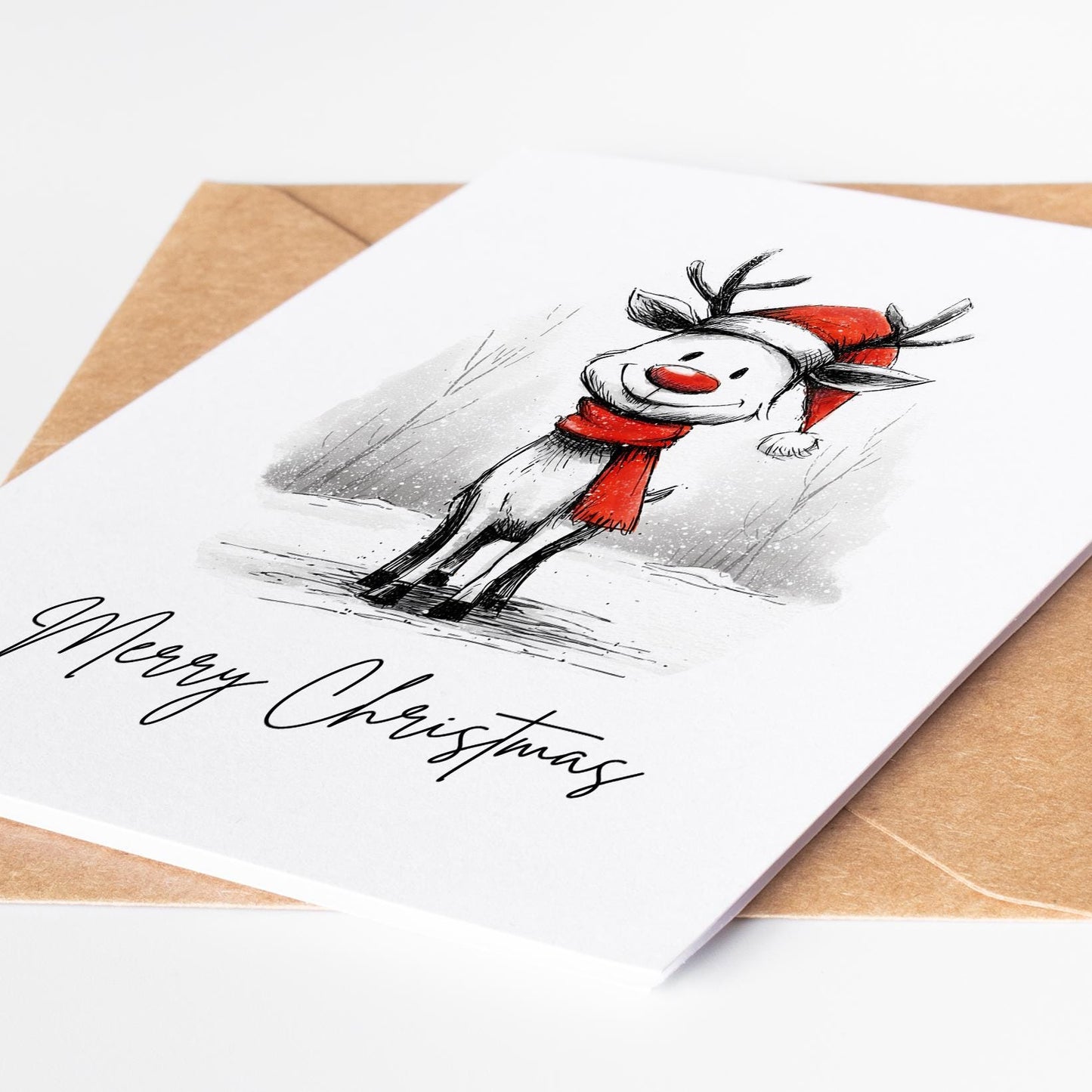 Reindeer Christmas Cards Set of 10 | Cute Holiday Greeting Cards | Merry Christmas Card Pack | Blank Inside Rustic Winter Reindeer Cards