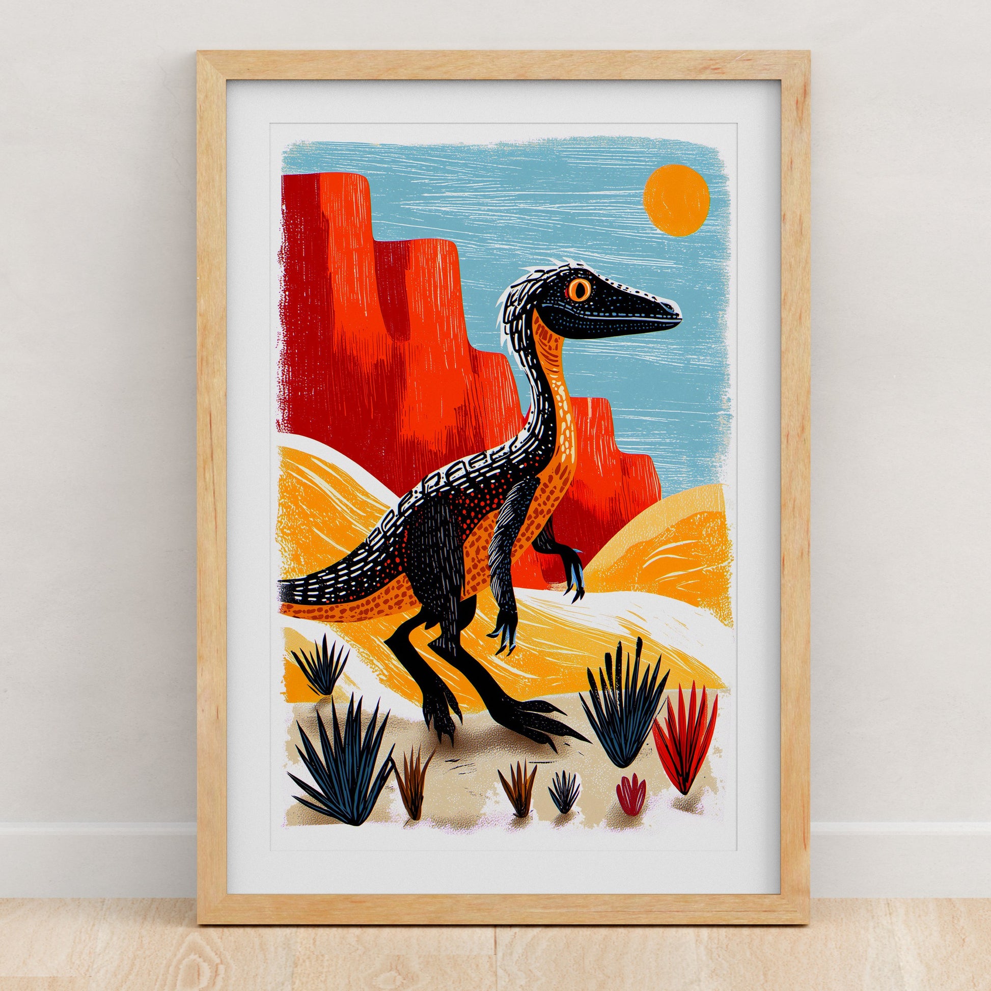 Dinosaur Art Print | Folk-Art Wall Decor
