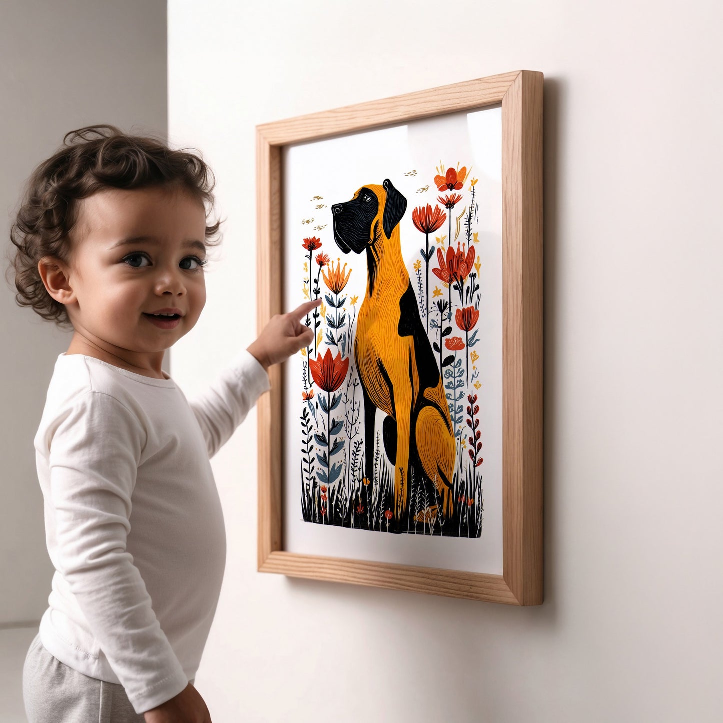 Great Dane Floral Art Print | Folk-Art Wall Decor