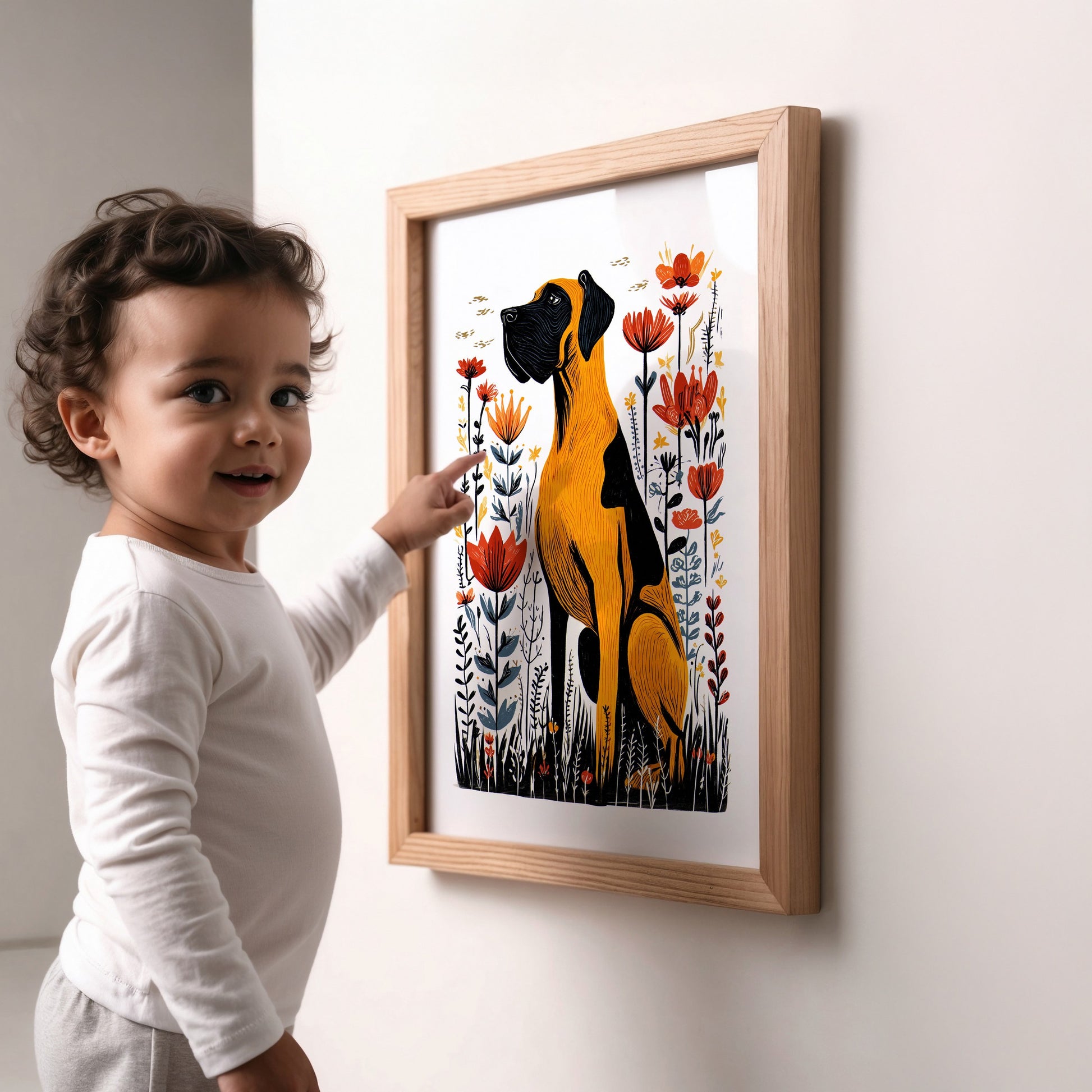 Great Dane Floral Art Print | Folk-Art Wall Decor