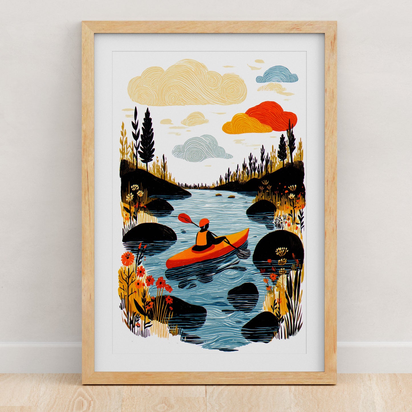 Kayak Art Print | Folk-Art Wall Decor