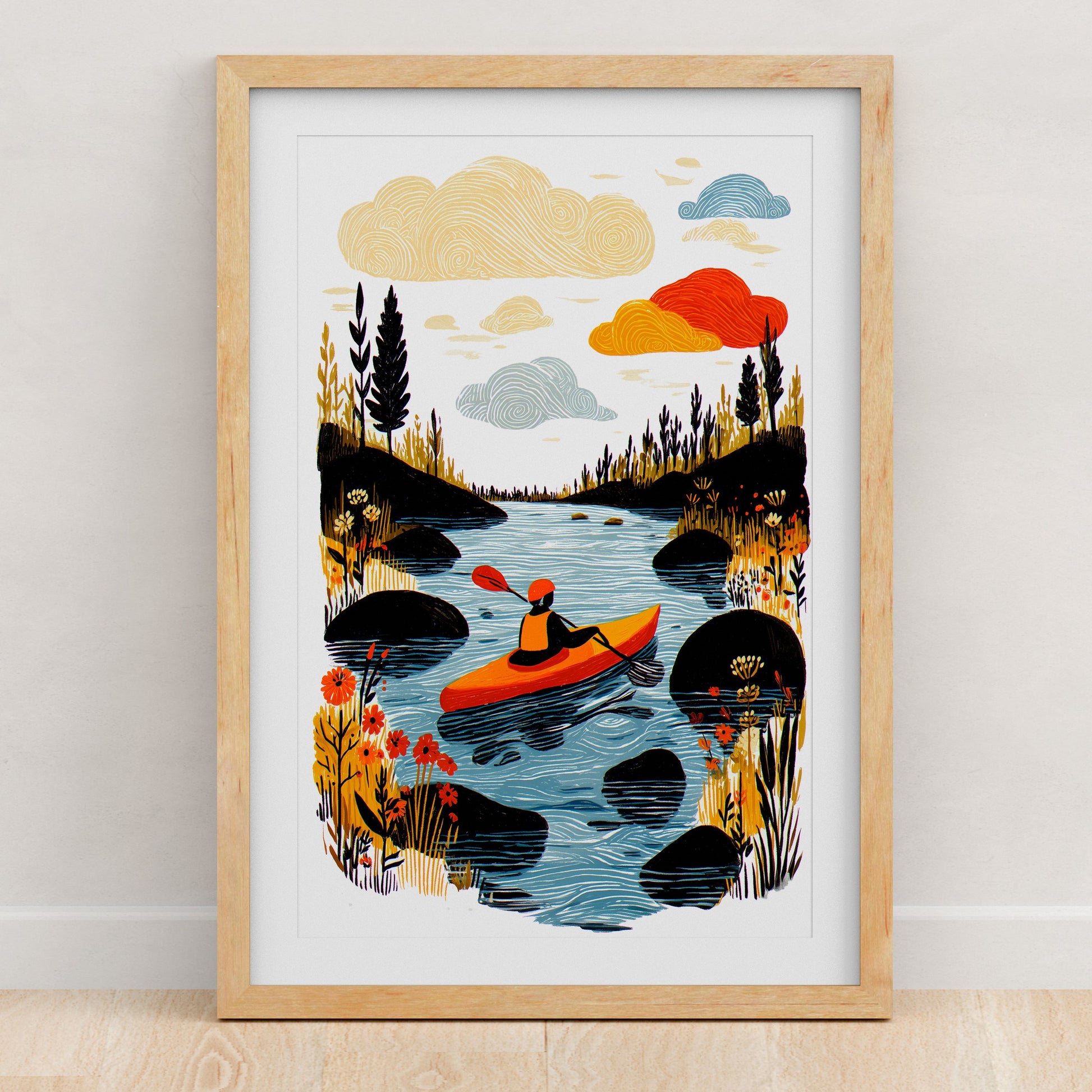 Kayak Art Print | Folk-Art Wall Decor