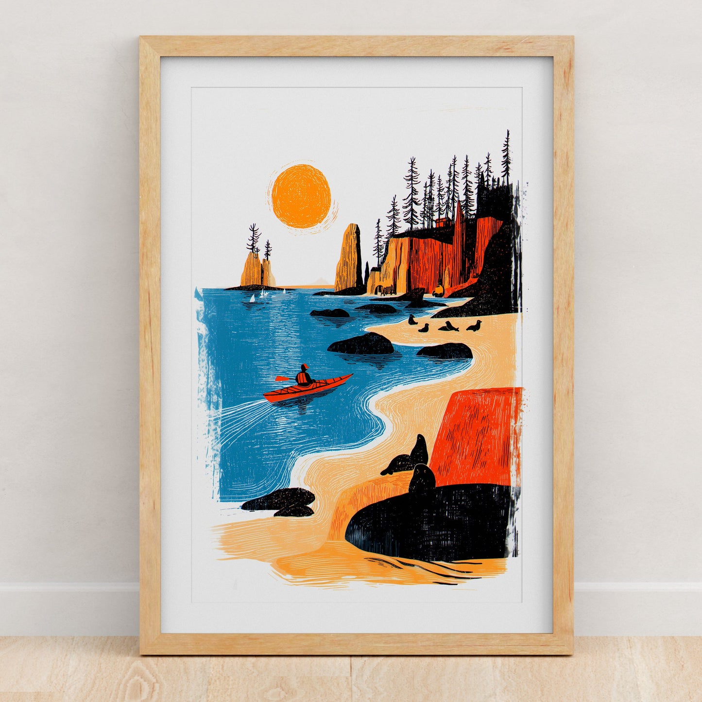 Kayak Art Print | Folk-Art Wall Decor