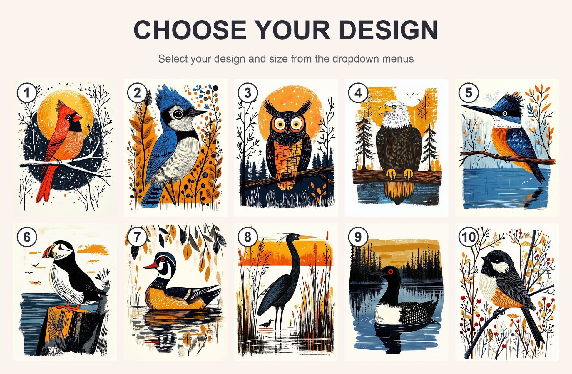 Bird Art Print | Folk-Art Wall Decor