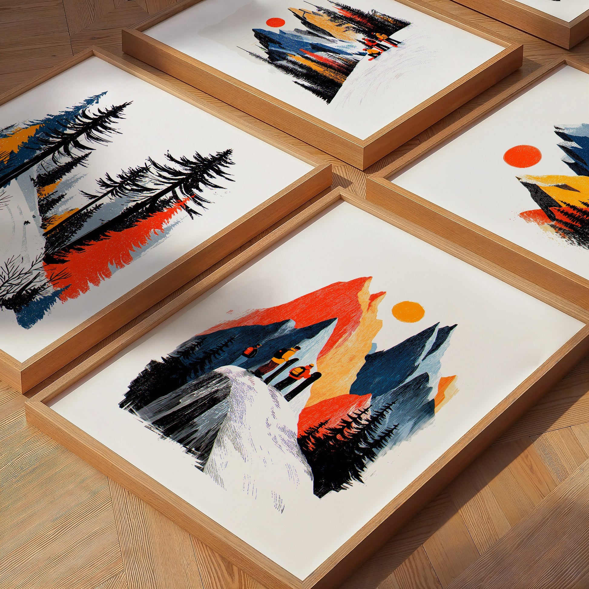 Snowboarding Art Print | Folk-Art Wall Decor