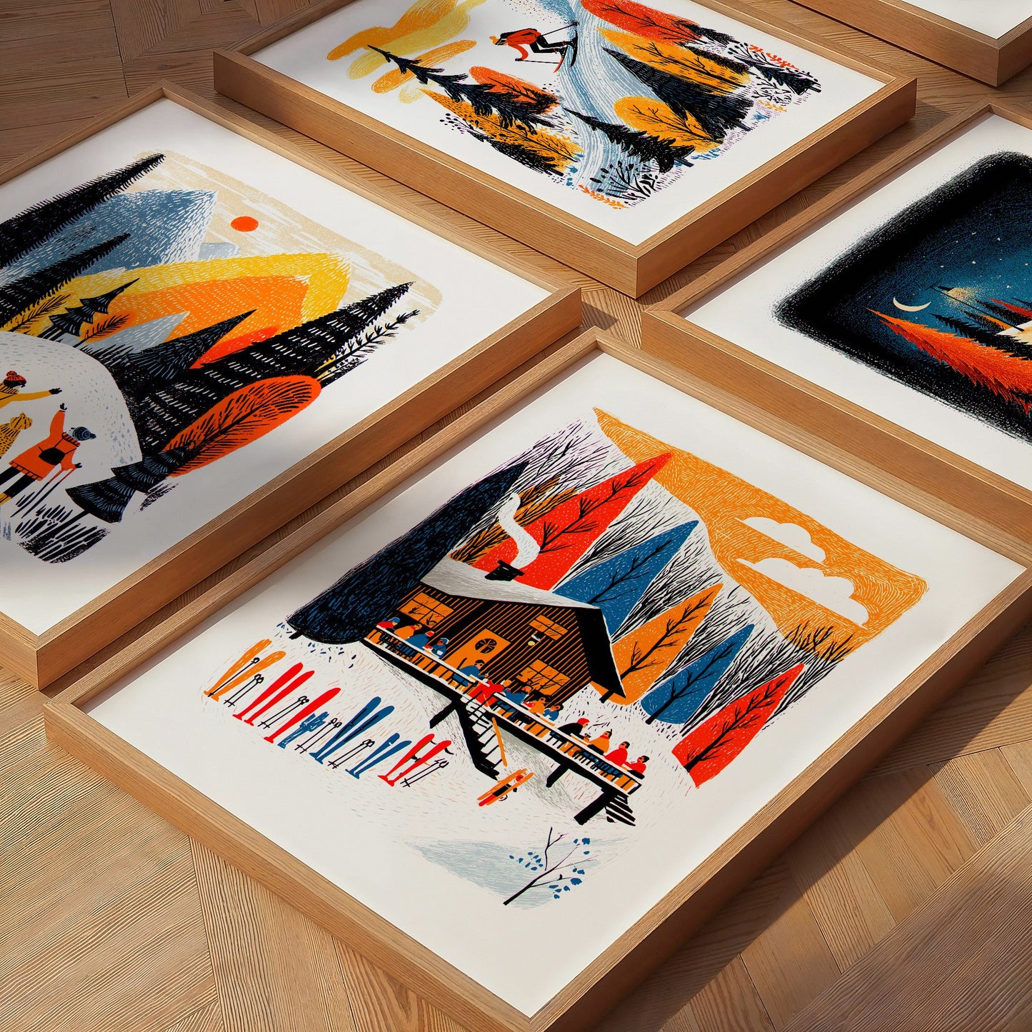 Skiing Art Print | Folk-Art Wall Decor