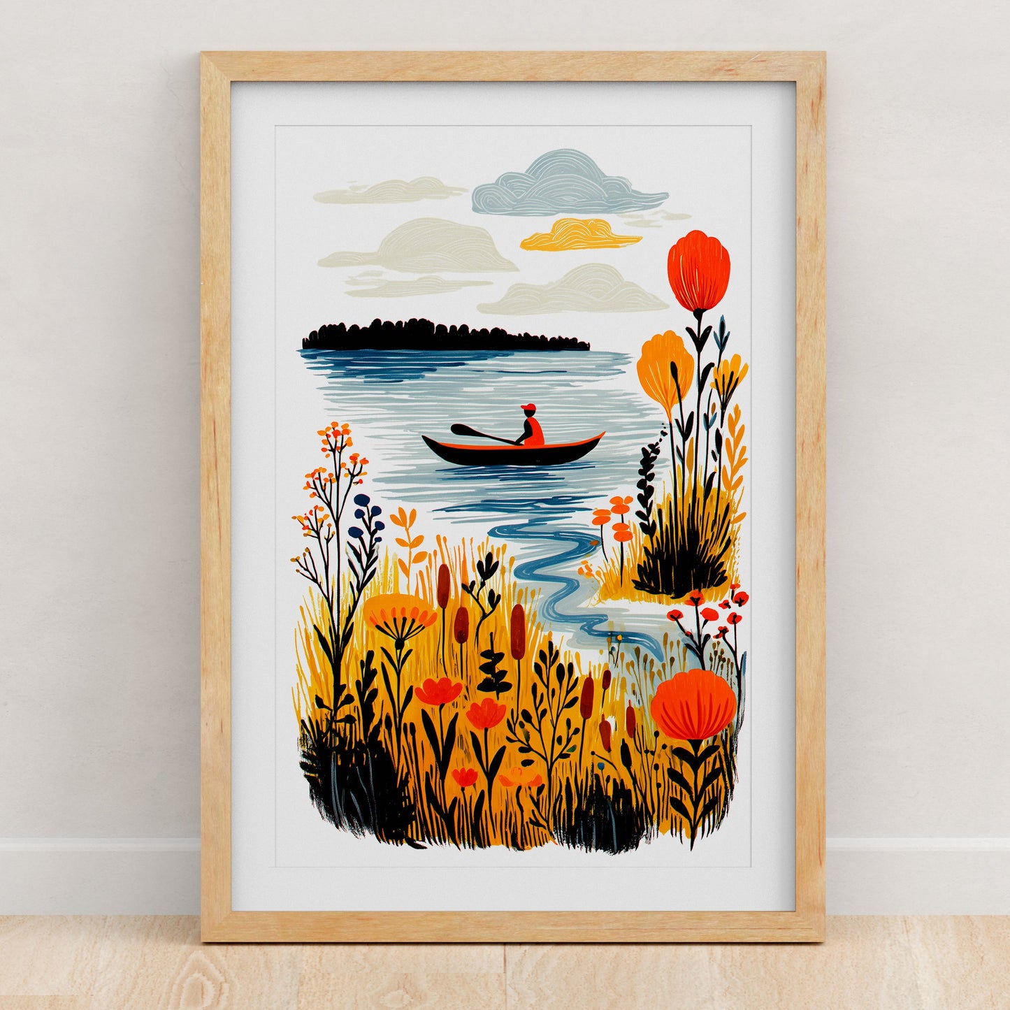 Kayak Art Print | Folk-Art Wall Decor