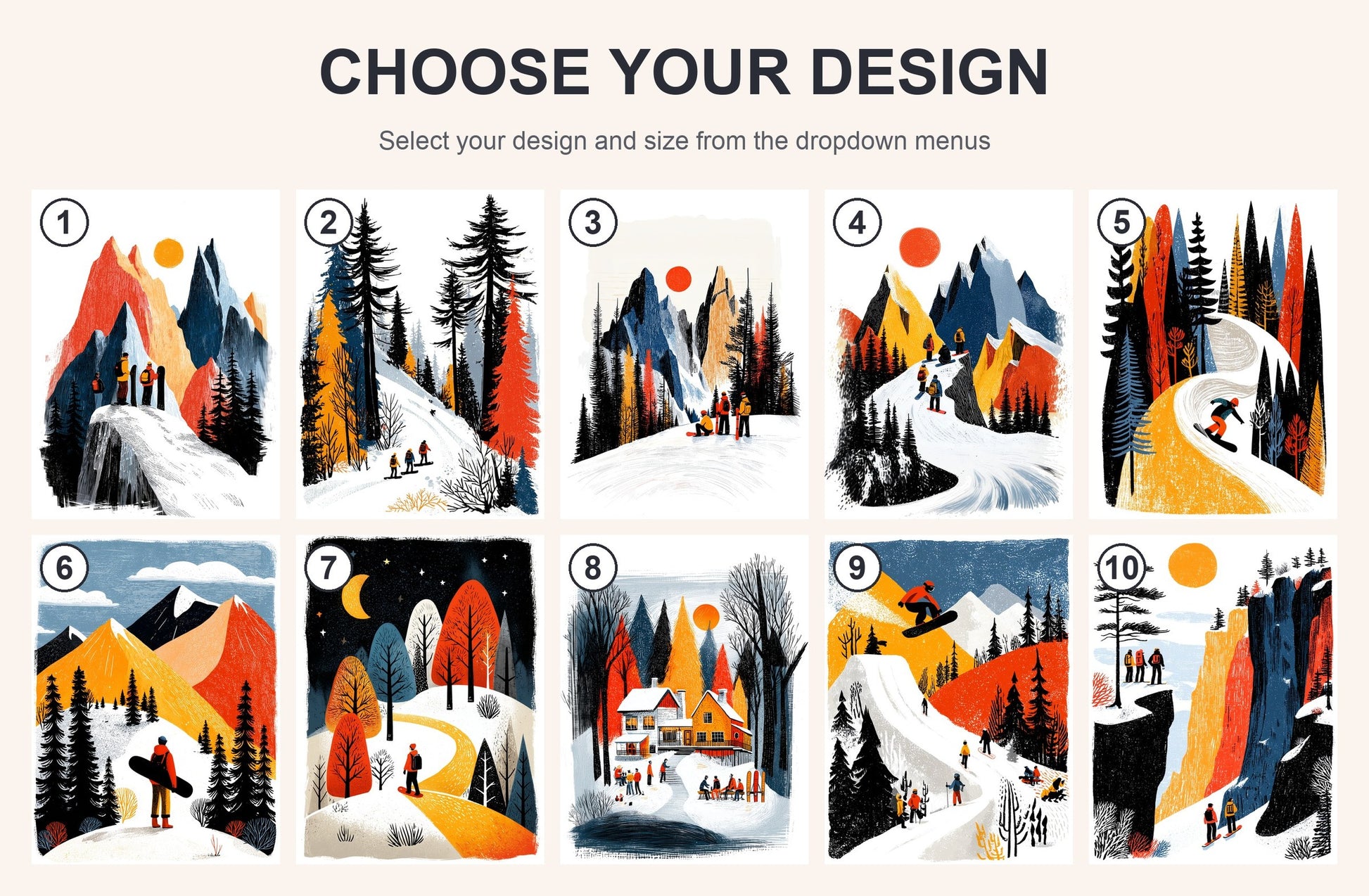 Snowboarding Art Print | Folk-Art Wall Decor