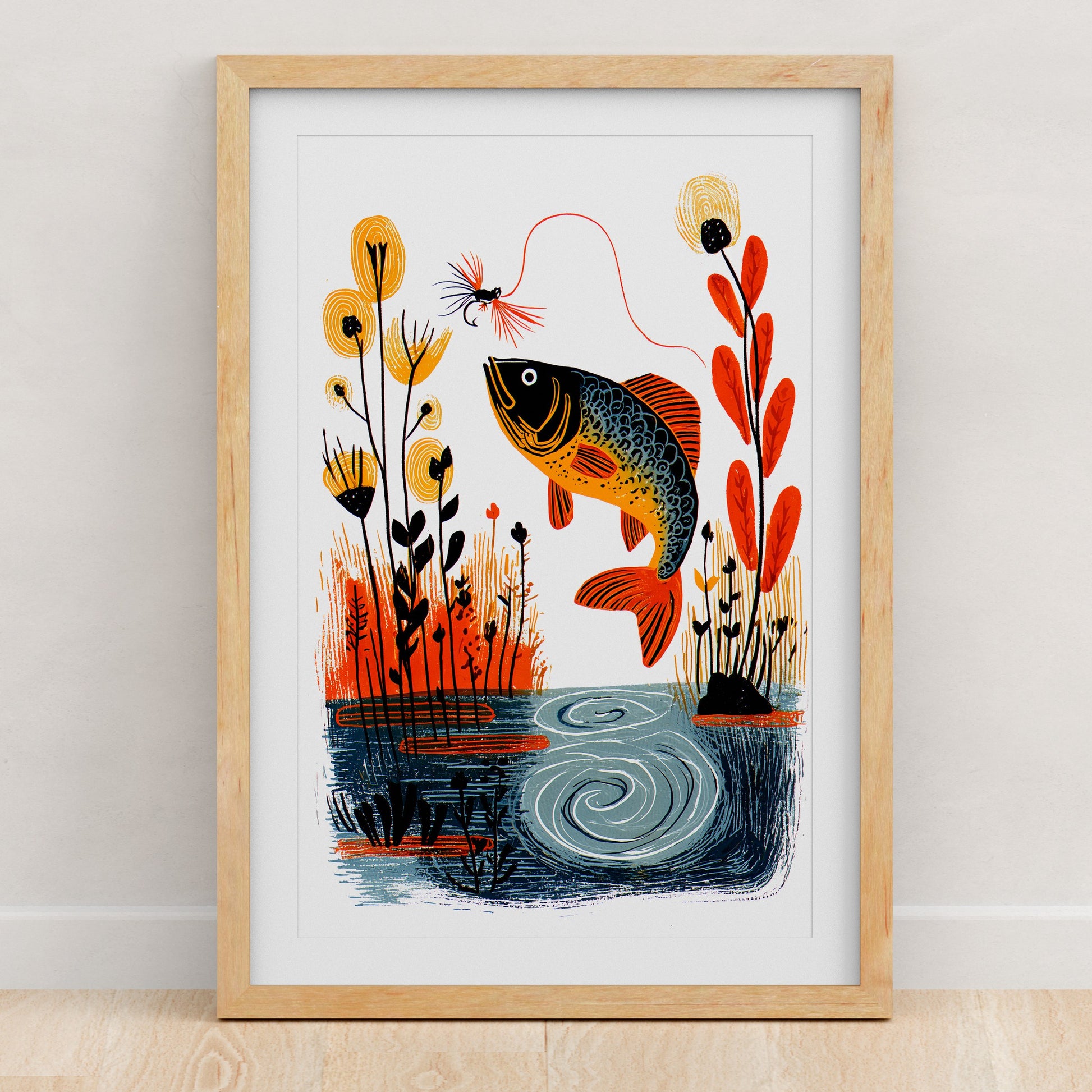 Fly Fishing Art Print | Folk-Art Wall Decor