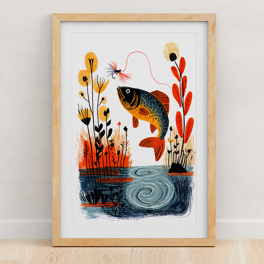 Fly Fishing Art Print | Folk-Art Wall Decor