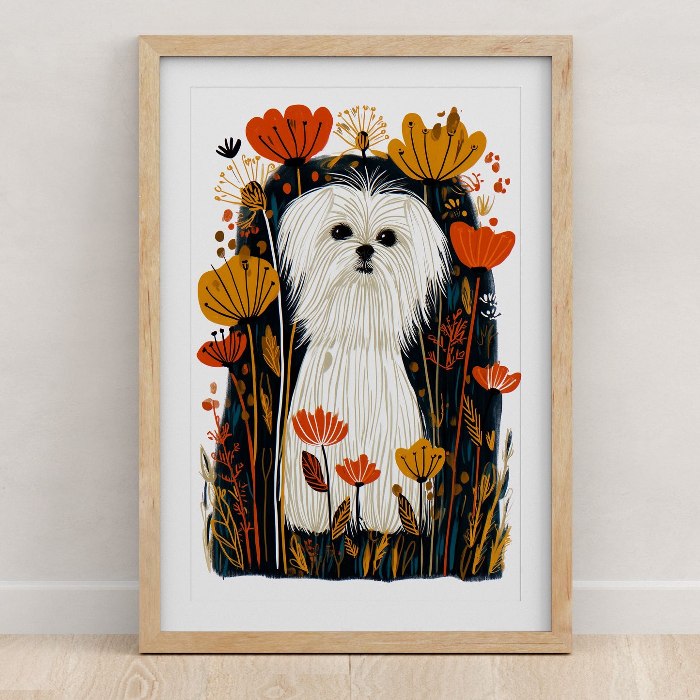 Maltese Floral Art Print | Folk-Art Wall Decor