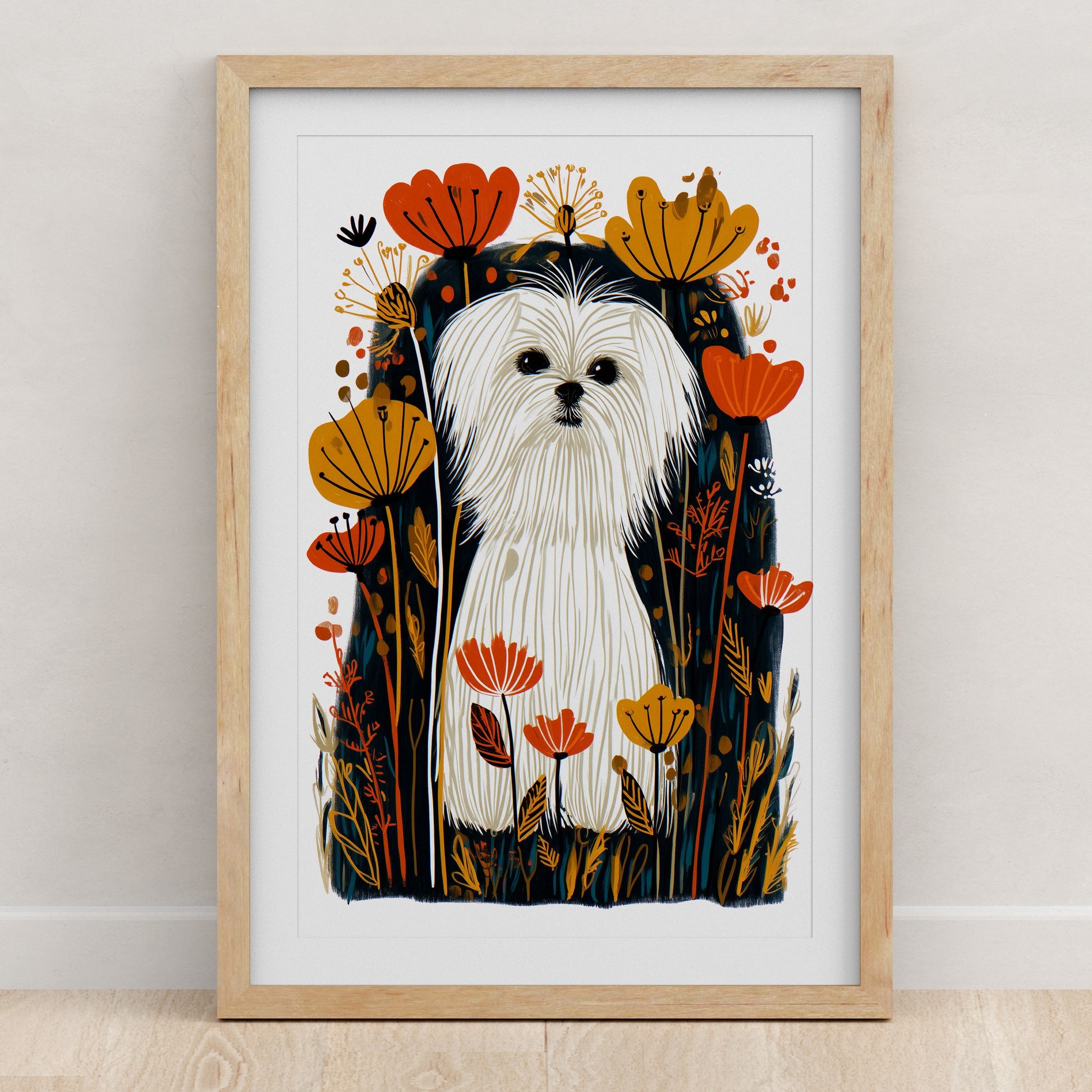 Maltese Floral Art Print | Folk-Art Wall Decor
