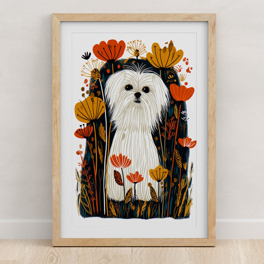 Maltese Floral Art Print | Folk-Art Wall Decor