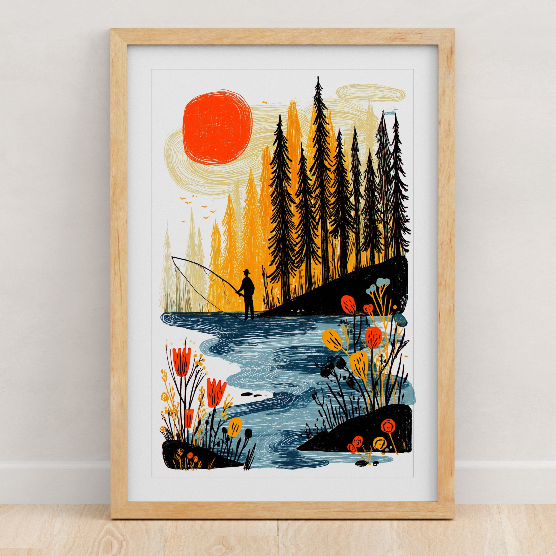 Fly Fishing Art Print | Folk-Art Wall Decor