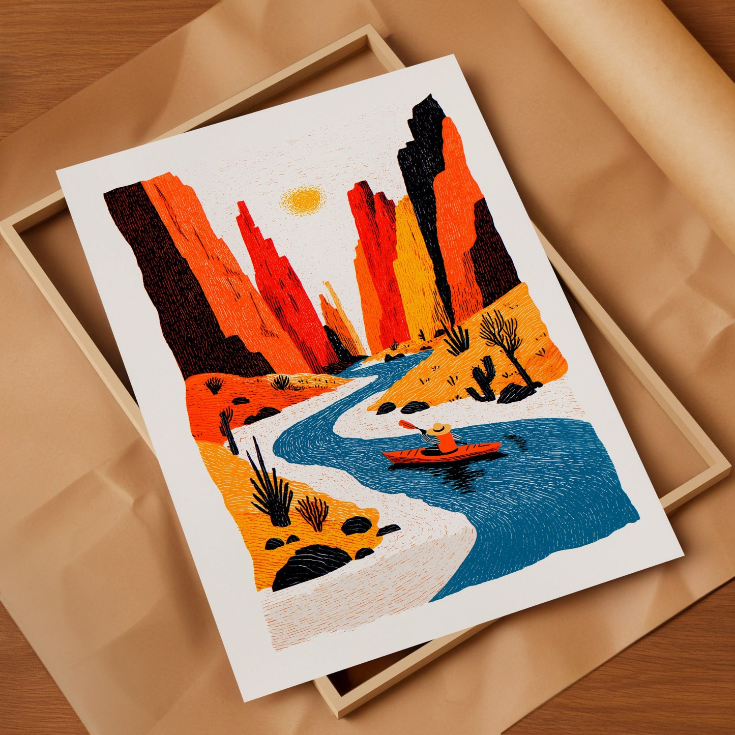 Kayak Art Print | Folk-Art Wall Decor