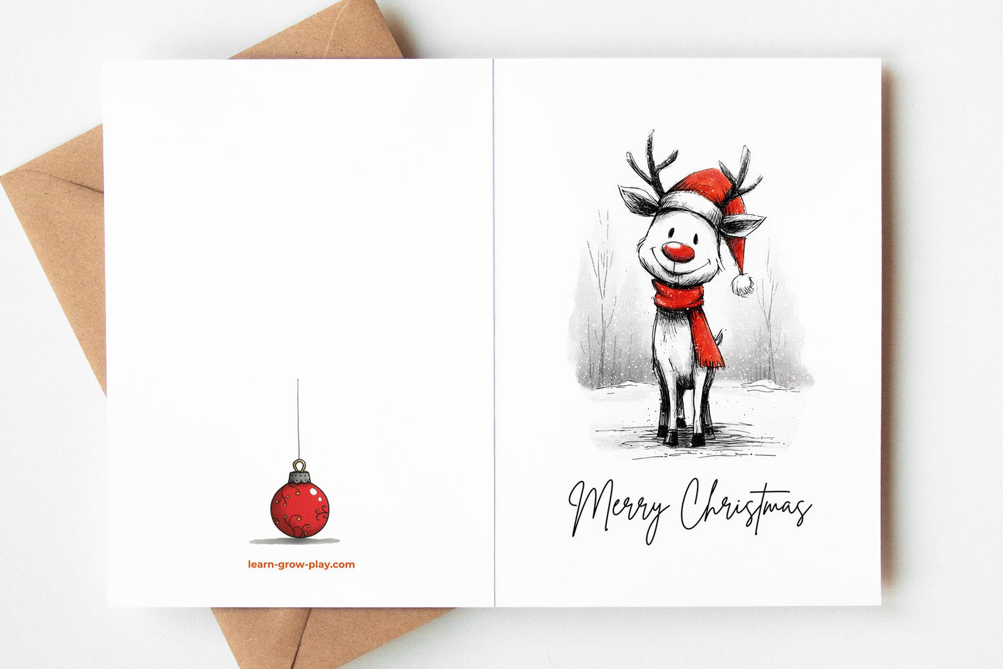 Reindeer Christmas Cards Set of 10 | Cute Holiday Greeting Cards | Merry Christmas Card Pack | Blank Inside Rustic Winter Reindeer Cards