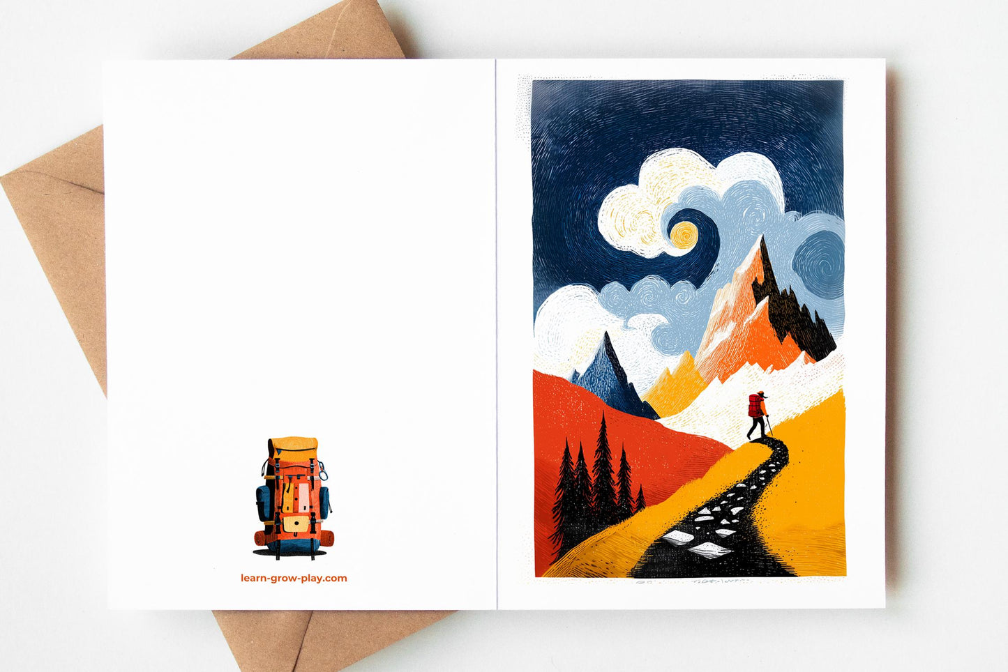 Hiking Greeting Cards Set of 10 | Nature Adventure Note Cards with Envelopes | Trail Mountain Forest Cards | Blank Inside Stationery