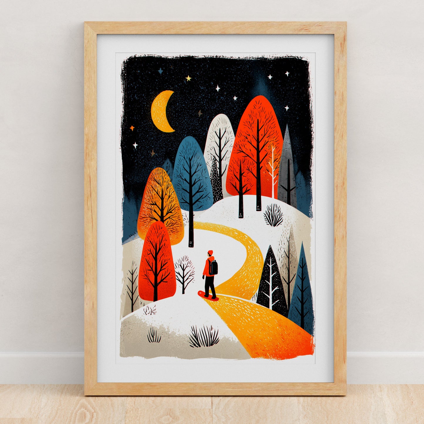 Snowboarding Art Print | Folk-Art Wall Decor