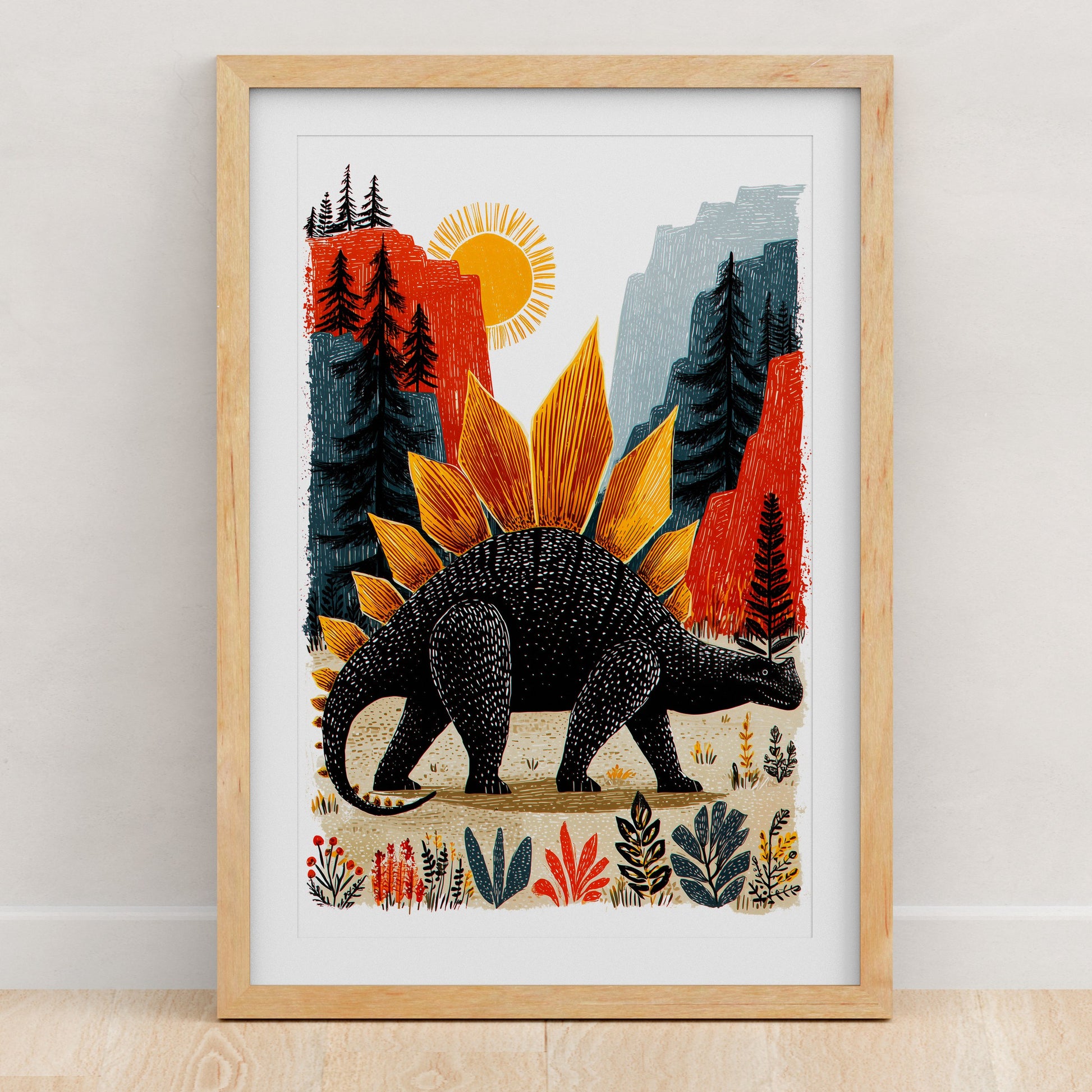 Dinosaur Art Print | Folk-Art Wall Decor