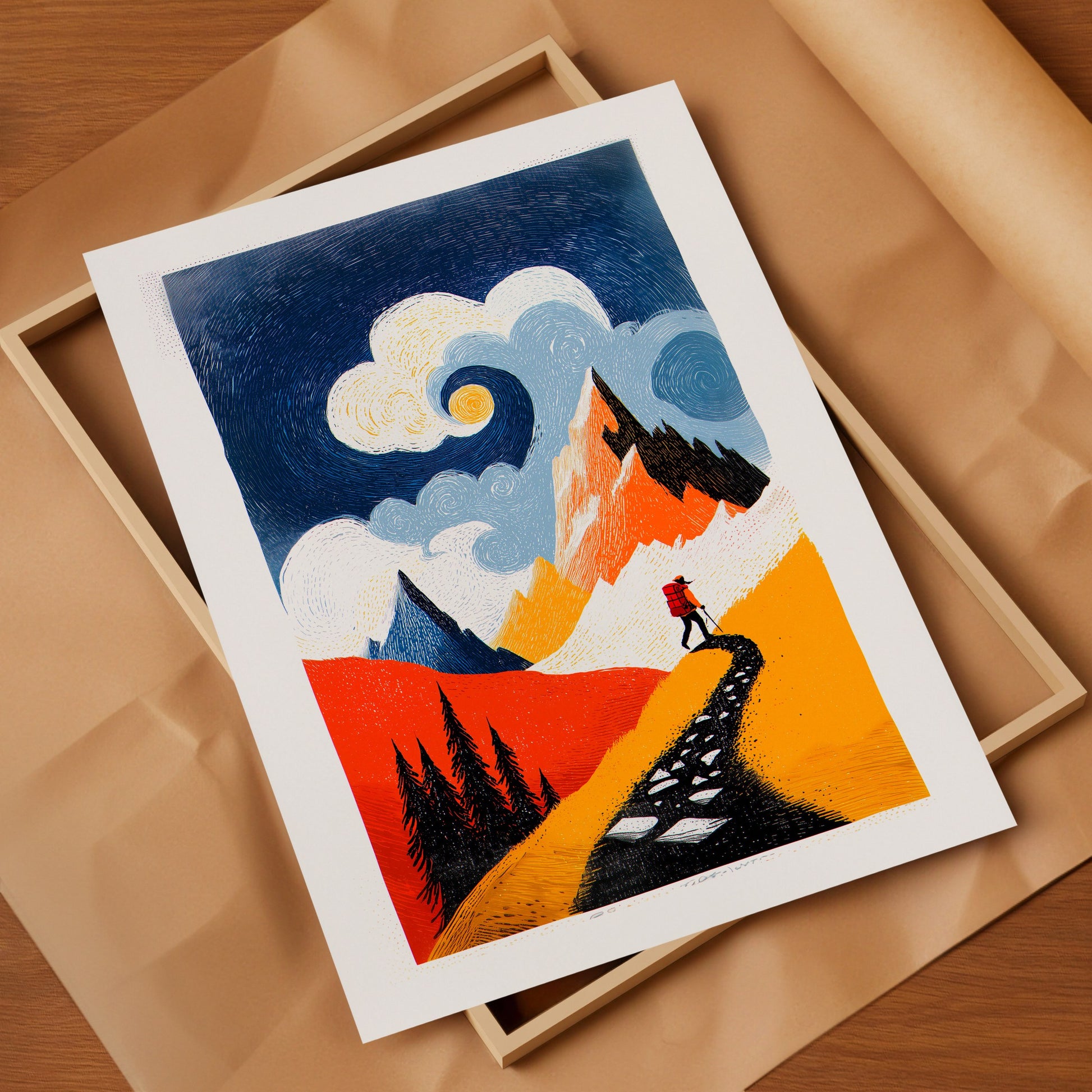 Hiking Art Print | Folk-Art Wall Decor