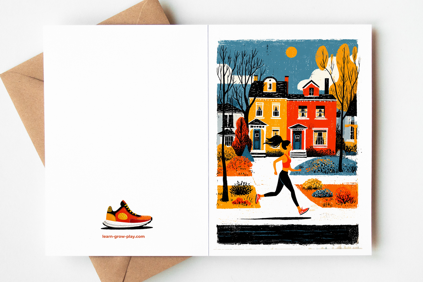 Jogging Greeting Card Set of 10 | Runner Fitness Cards | Running Note Cards | 4.25x5.5 Blank Inside Exercise Stationery Pack
