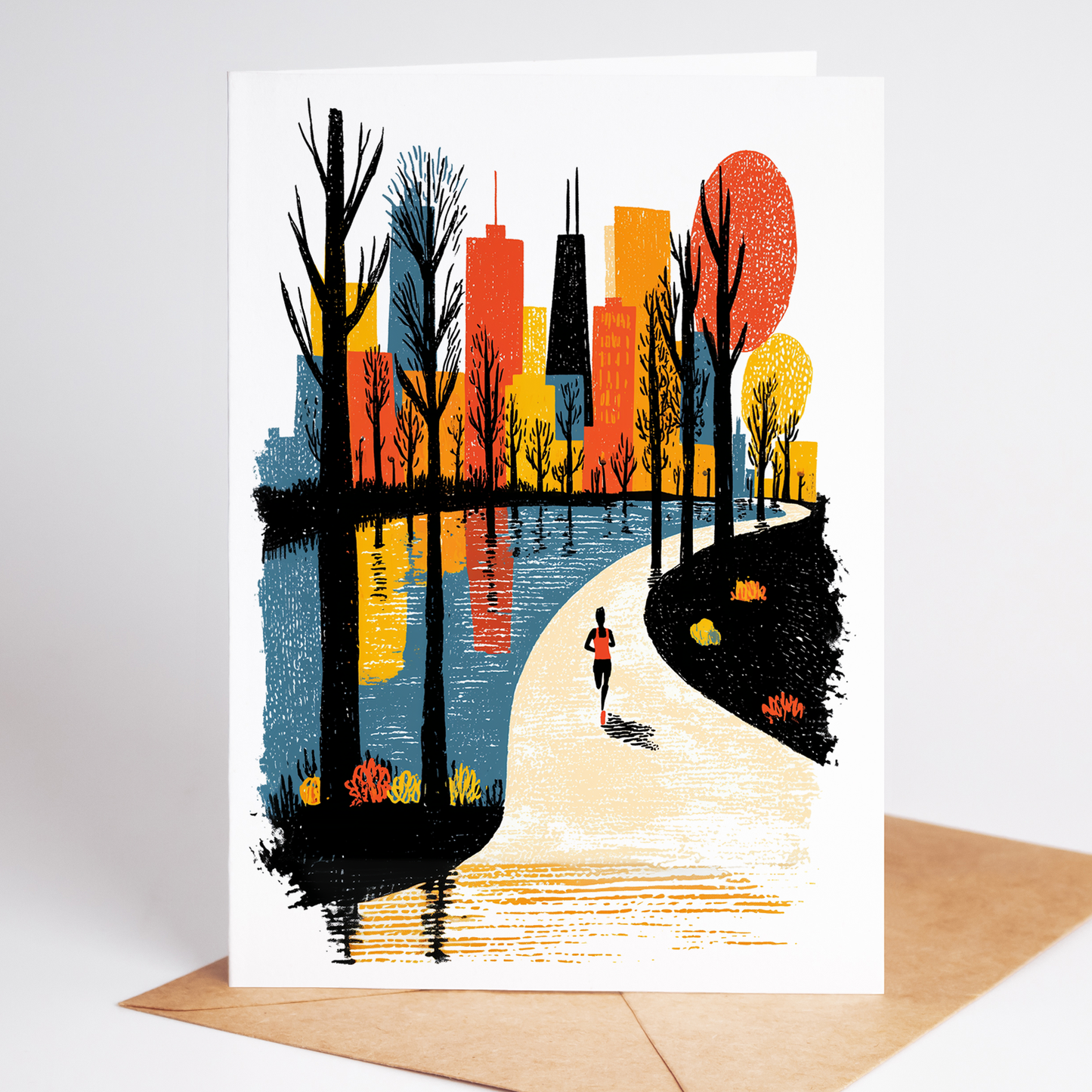 Jogging Greeting Card Set of 10 | Runner Fitness Cards | Running Note Cards | 4.25x5.5 Blank Inside Exercise Stationery Pack