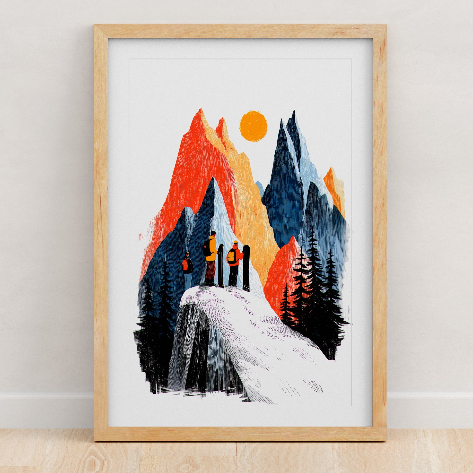 Snowboarding Art Print | Folk-Art Wall Decor