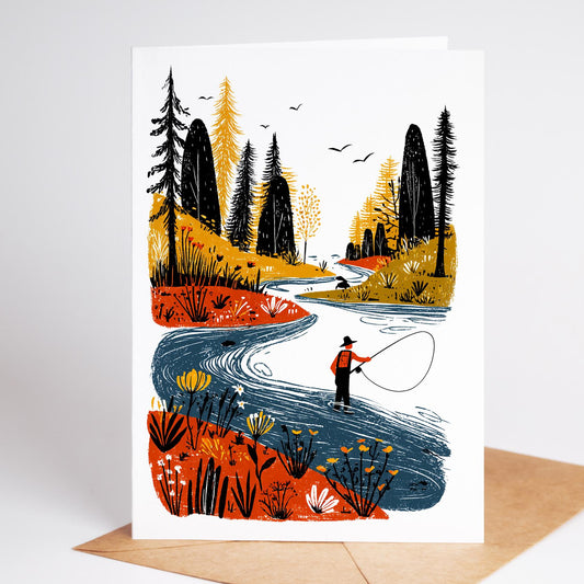 Fly Fishing Greeting Card Set of 10 | Blank Inside | Unique River & Trout Note Cards | Outdoorsman Gift | Nature-Themed Stationery