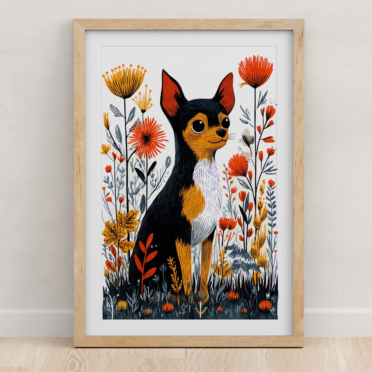 Chihuahua Floral Art Print | Folk-Art Wall Decor
