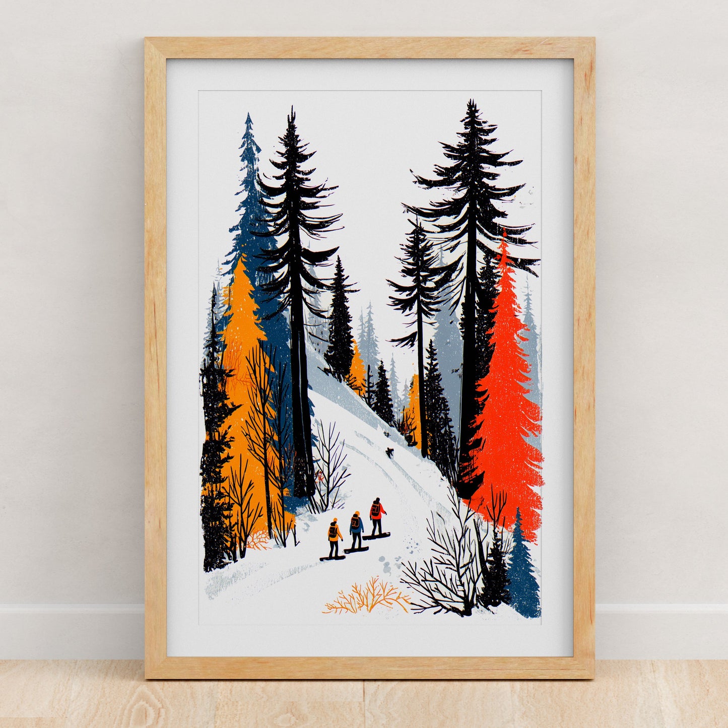 Snowboarding Art Print | Folk-Art Wall Decor