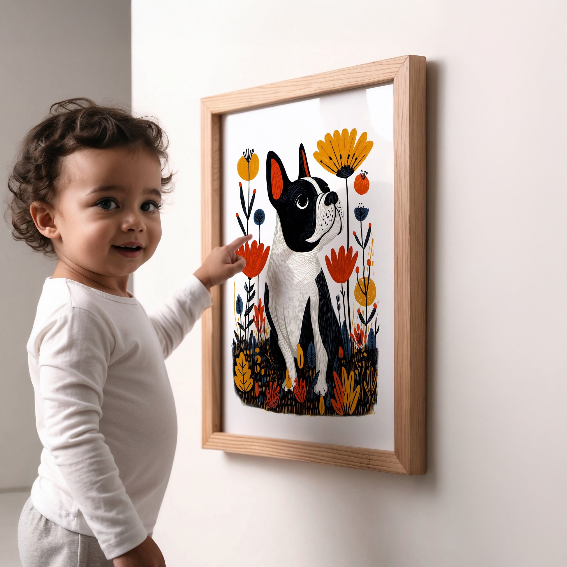 French Bulldog Floral Art Print | Folk-Art Wall Decor