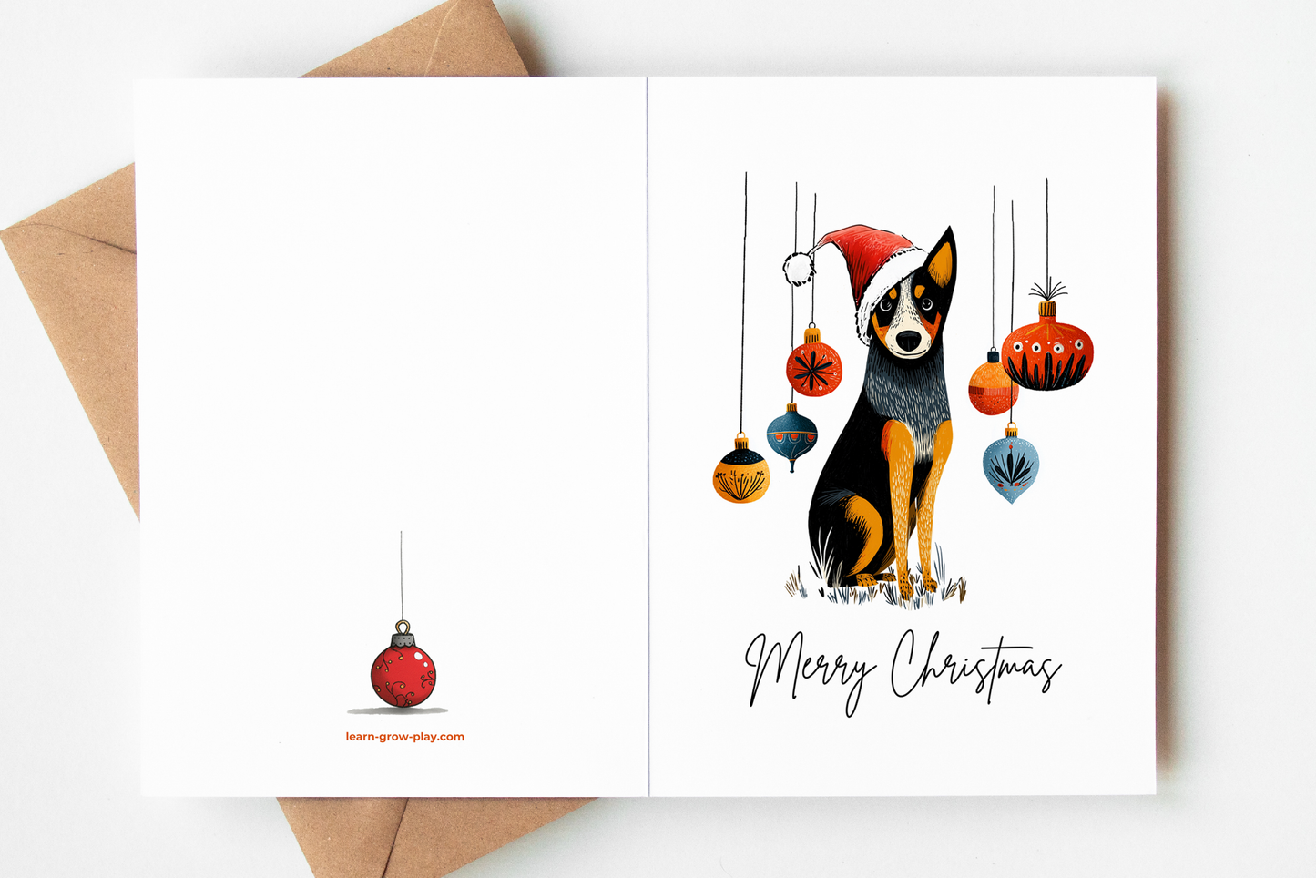Australian Cattle Dog holiday card with festive artwork