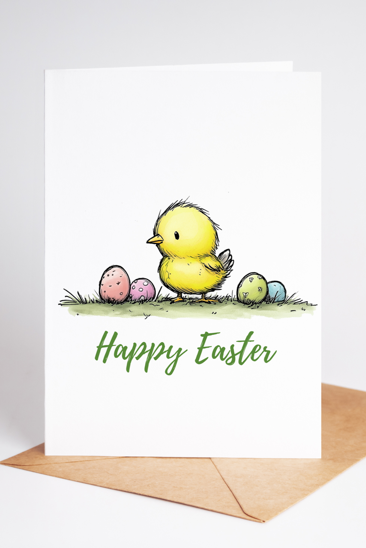 Custom Easter Card – Spring Holiday Baby Chick Illustration in Watercolor
