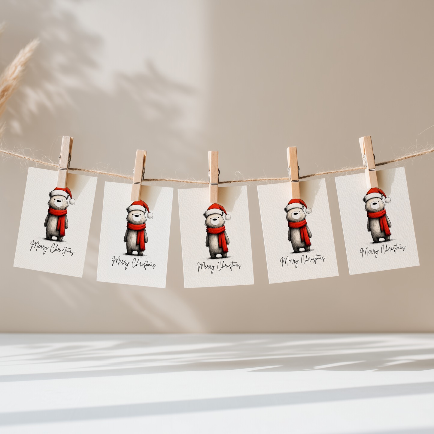 Bear Christmas Cards Set of 10 | Cute Holiday Cards A2 Size | Blank Inside | Envelopes Included | Cozy Winter Bear Greeting Cards