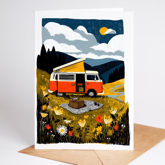 Van Life Greeting Card Set | Camper Van VW Bus Retro Adventure Cards | 10 Blank A2 Travel Camping Cards w/ Envelopes