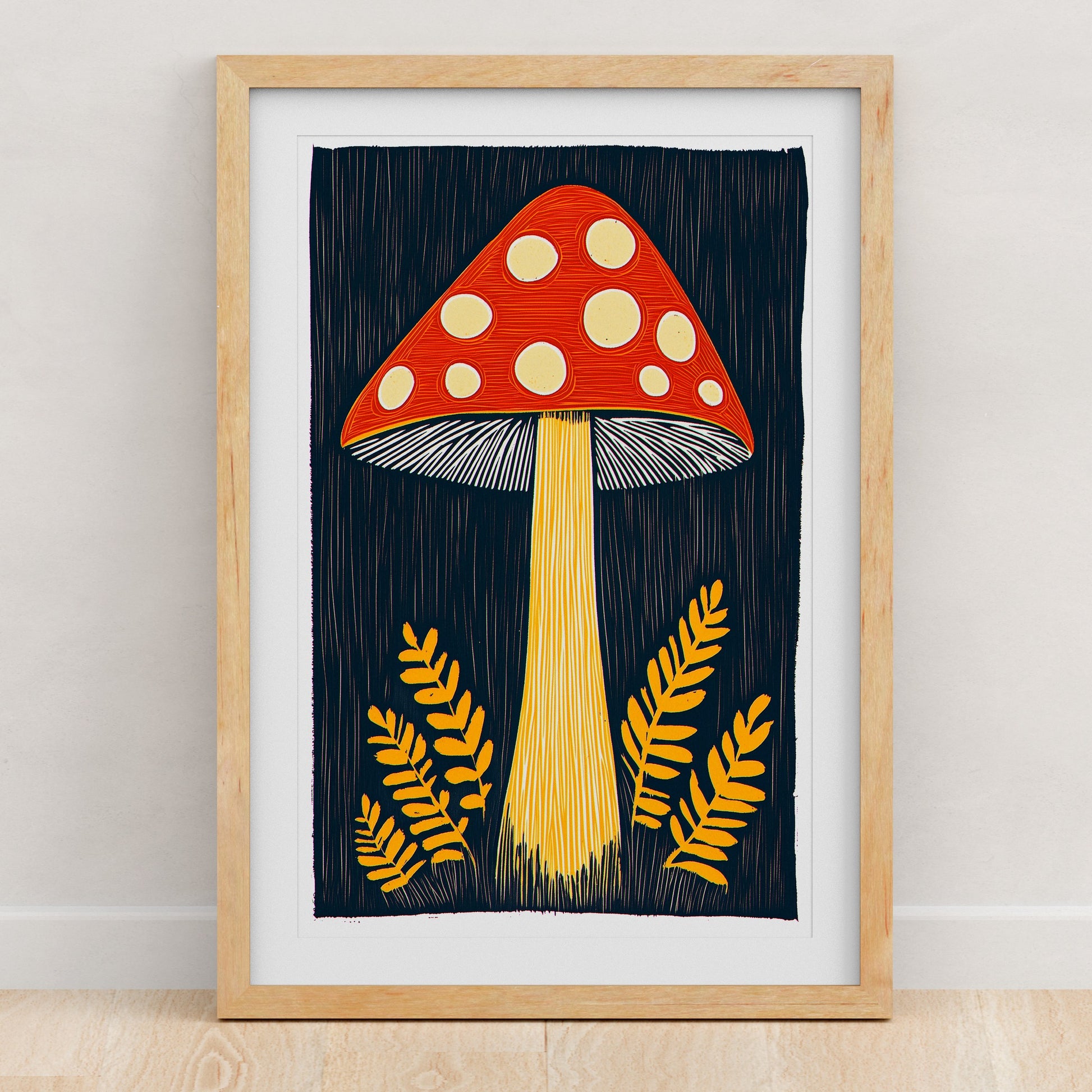 Mushroom Art Print | Folk-Art Wall Decor