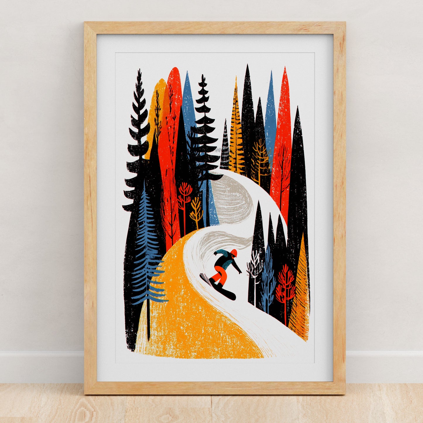 Snowboarding Art Print | Folk-Art Wall Decor