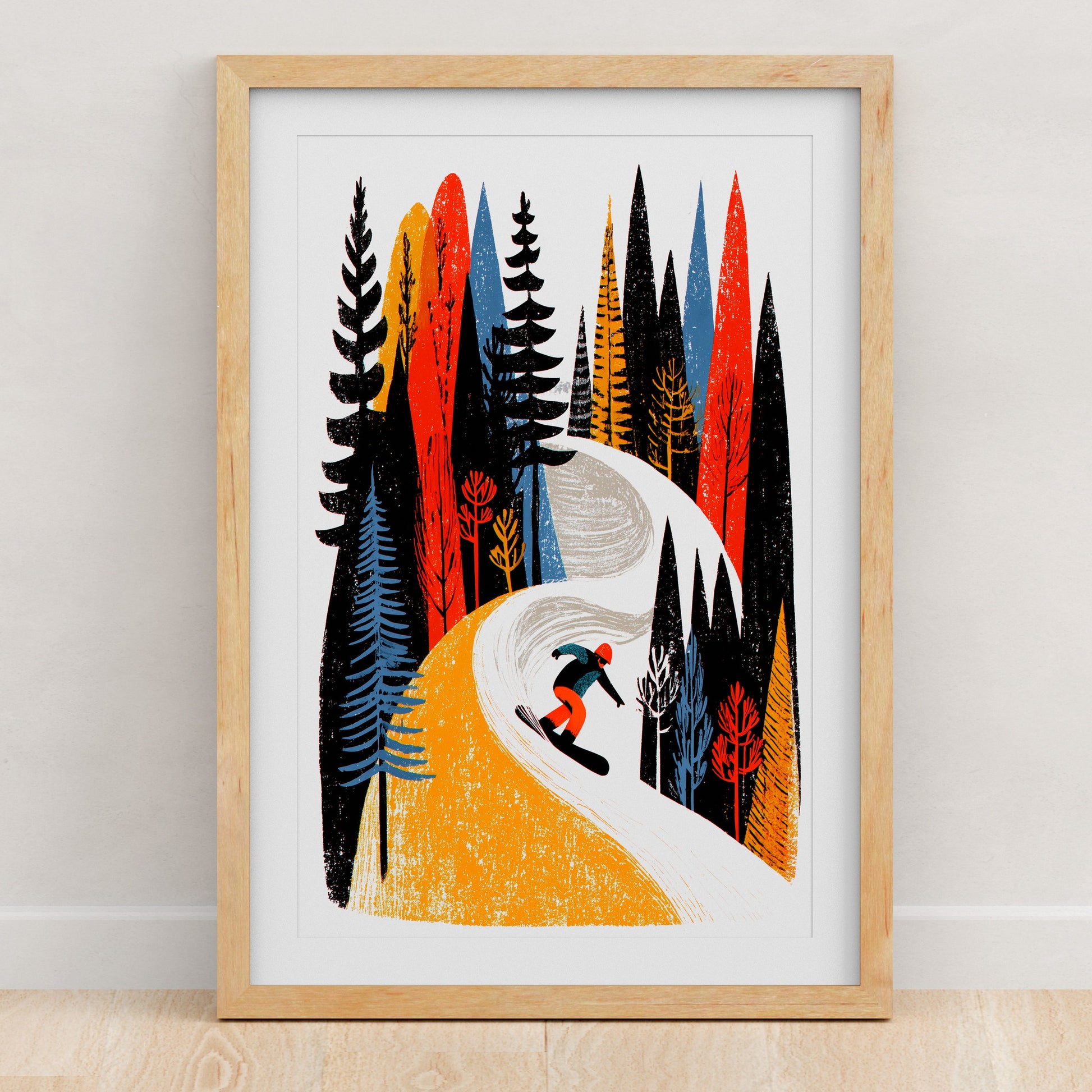 Snowboarding Art Print | Folk-Art Wall Decor