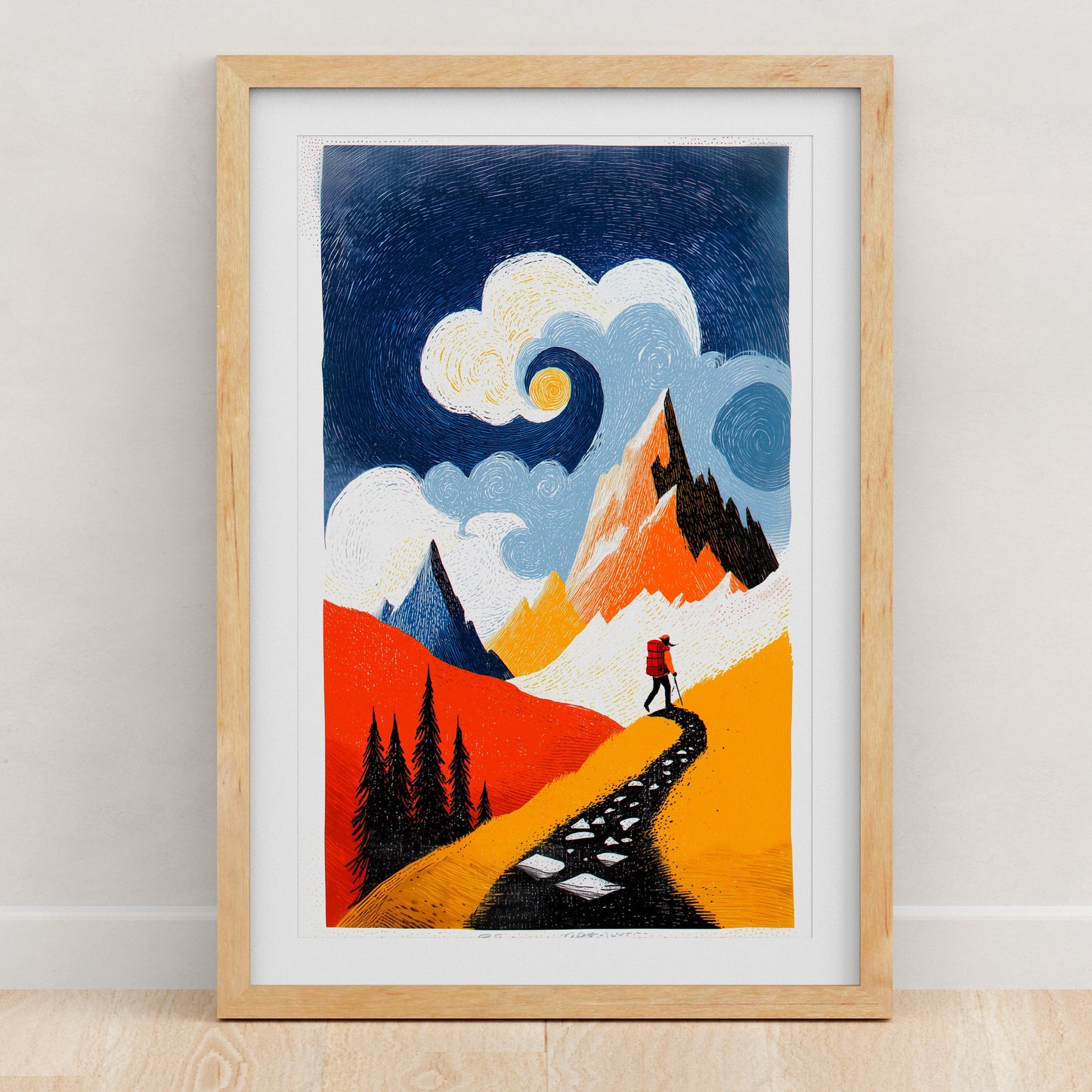 Hiking Art Print | Folk-Art Wall Decor