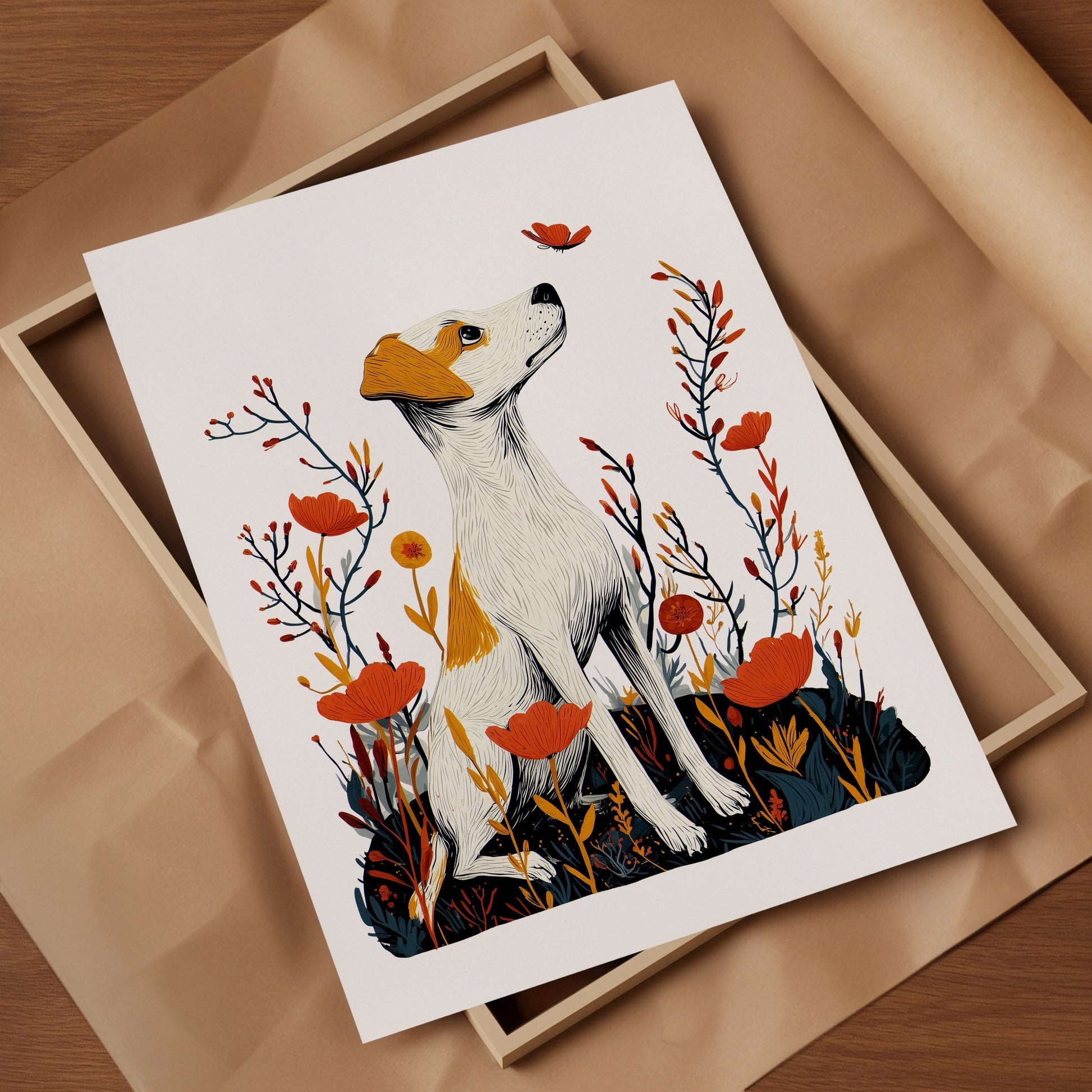Jack Russell Floral Art Print | Folk-Art Wall Decor